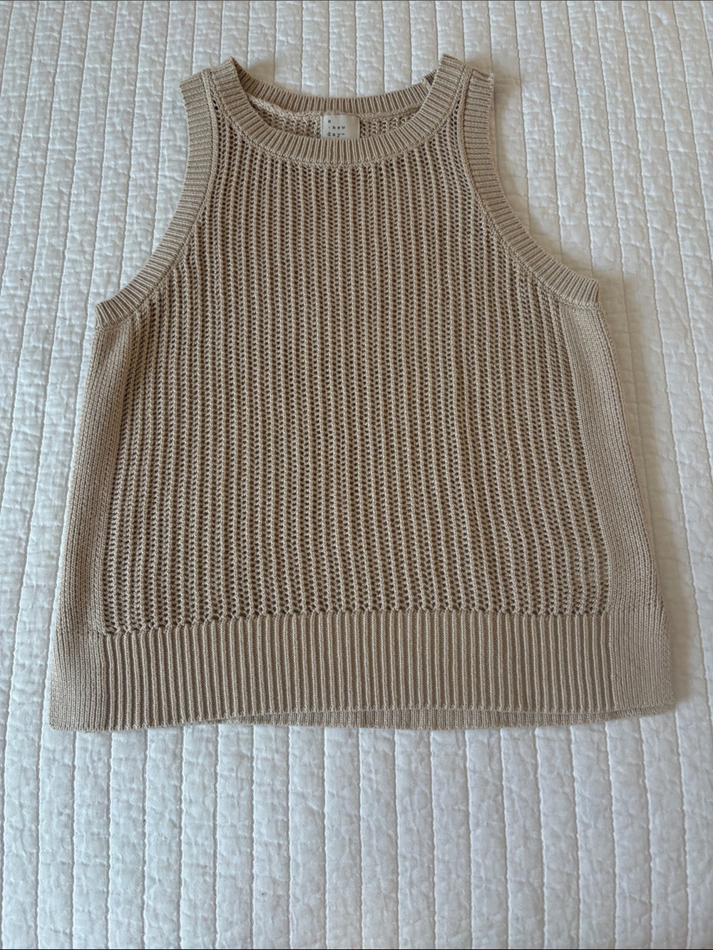 a new day Neutral Beige Open-Knit Tank Sweater